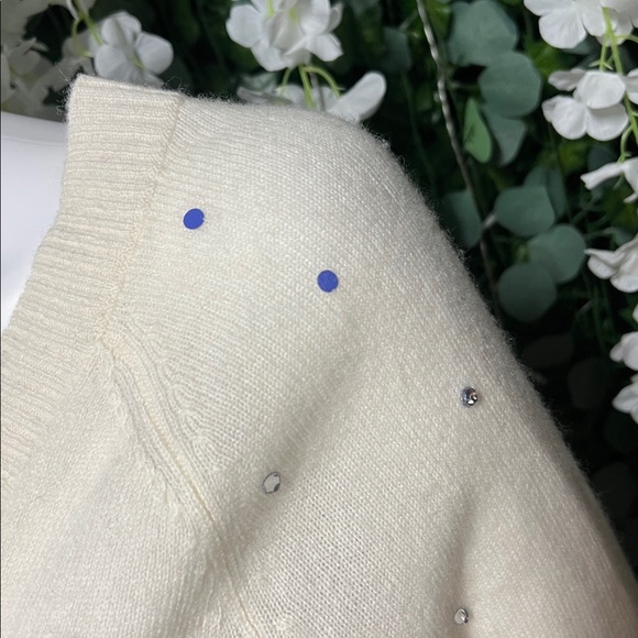 NWT $179 100% cashmere Charter Club Cream V-Neck Sweater with Embellishments - Picture 4 of 8